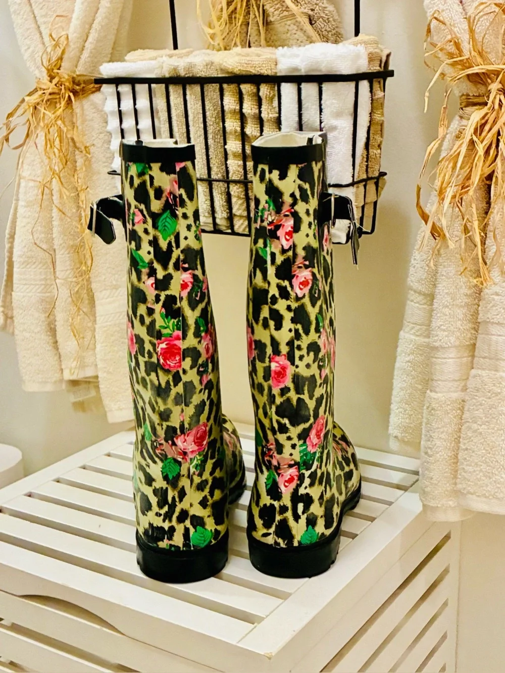 NOMAD  Women’s RAIN-BOOTS Leopard & Rose Pattern Women's Rain Boots -Floral 🌸